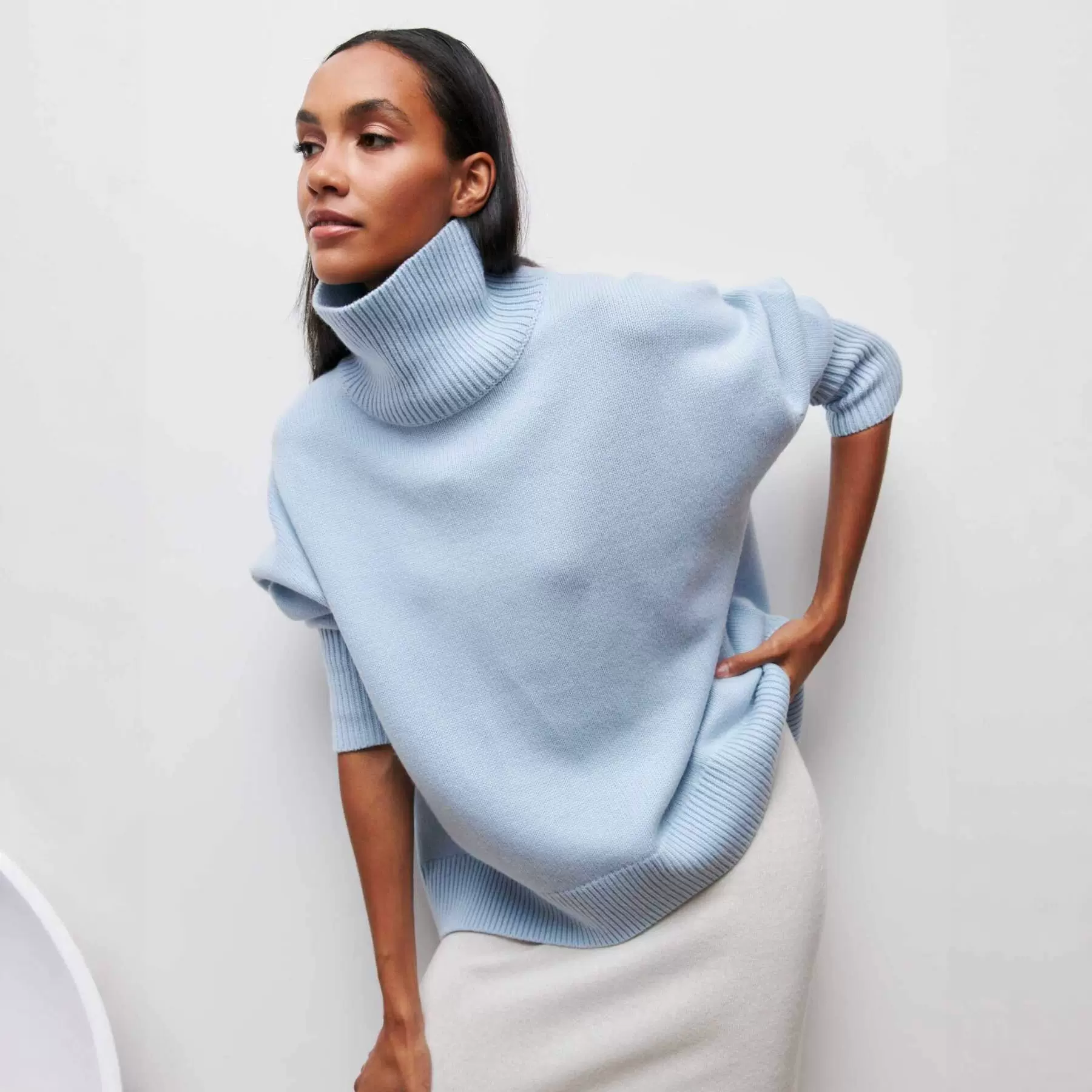 外贸上衣纯色欧美针织衫秋冬女装新款亚马逊宽松百搭高领跨境毛衣