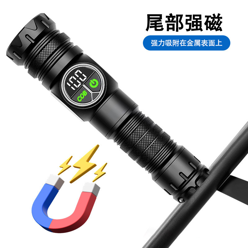 Linterna de luz fuerte láser blanco transfronterizo Pantalla de pantalla de carga Tipo-C fuerte magnético COB luz lateral interruptor doble linterna LED