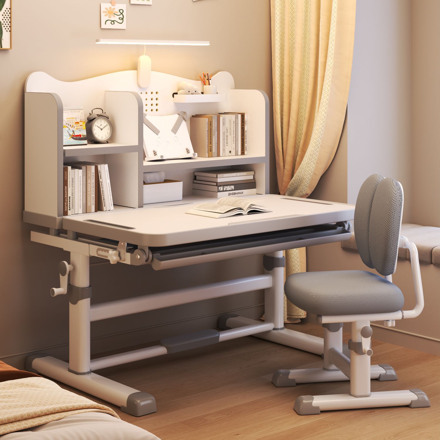 Study Desk Set, Children's Study Table, Primary and Secondary School Students' Home Special Writing Desk, Liftable Desk and Chair Set