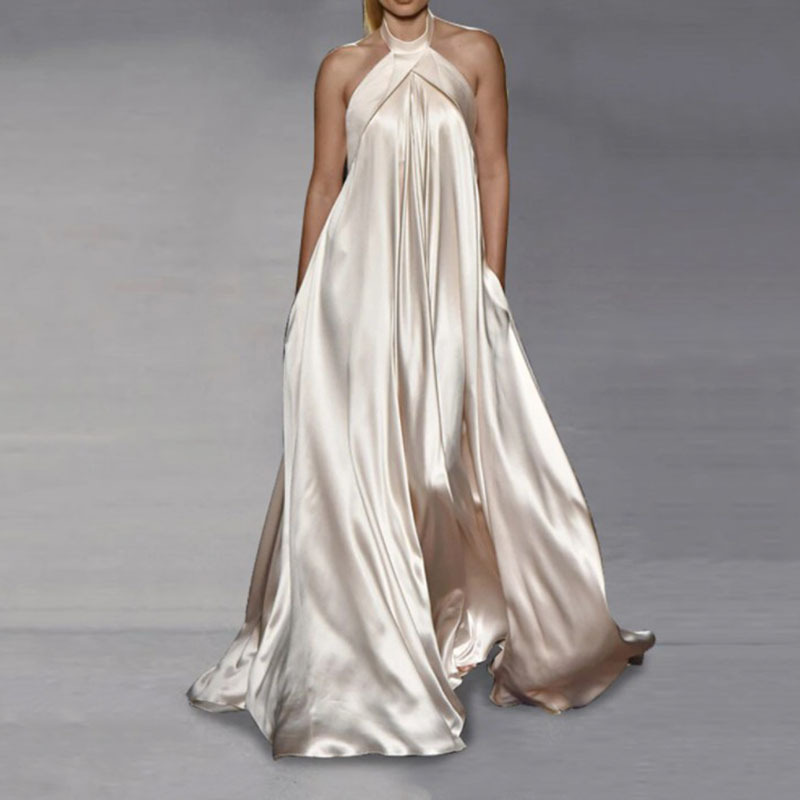 Damen Kleid Lang Schwingend Einfarbig Elegant Für Herbst Und Sommer_voghion.com