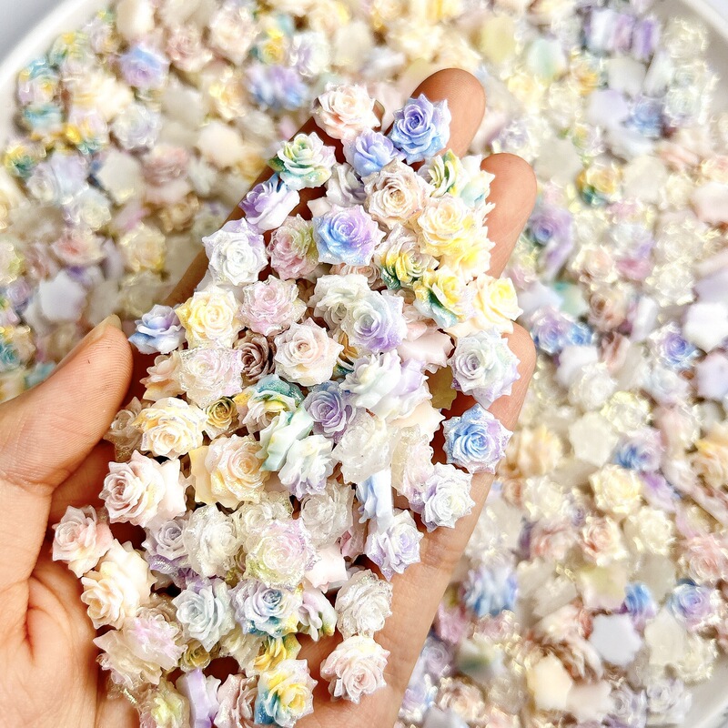 Oil Painting Style Beloved Rose Nail Art Jewelry Stereo Soft Glue Blooming Flowers DIY Luminous Resin Bracelet Beads