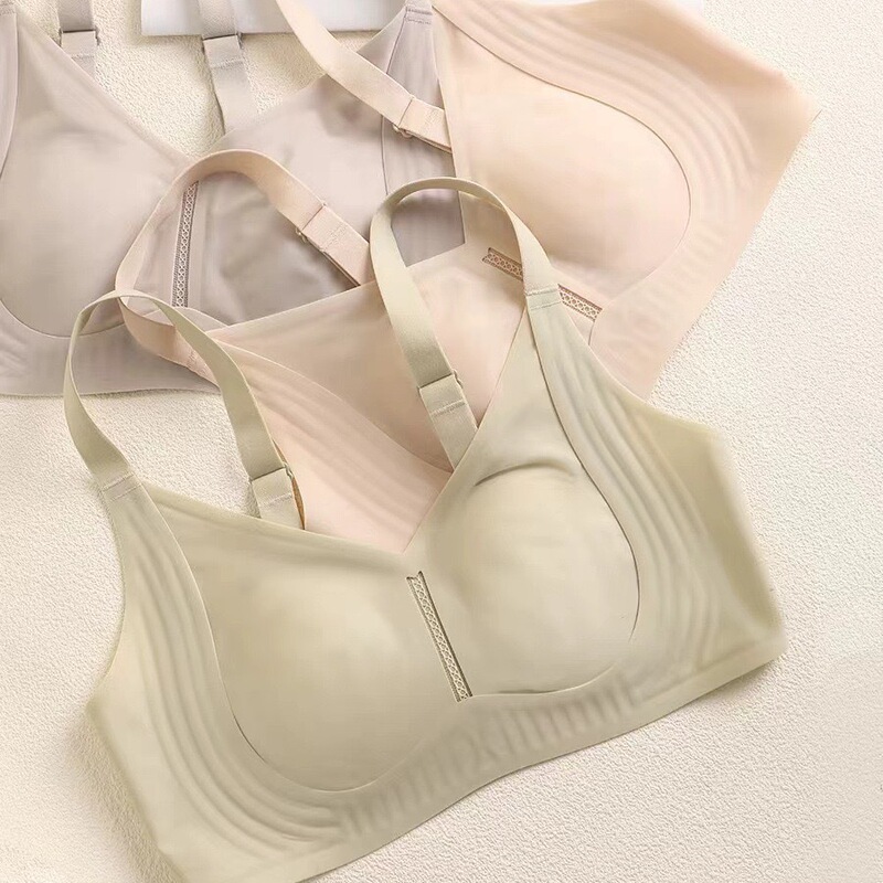 Ultra-Thin Cool Rabbit Ear Cup Underwear for Women with Large Breasts, Anti-Sagging, Side-Retracting Jelly Strip Underwear
