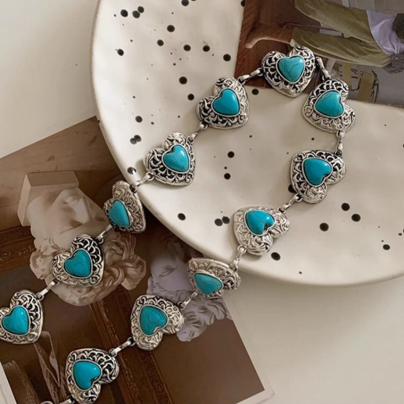 Cadena de cintura bohemia corazón turquesa para mujer accesorio_voghion.com