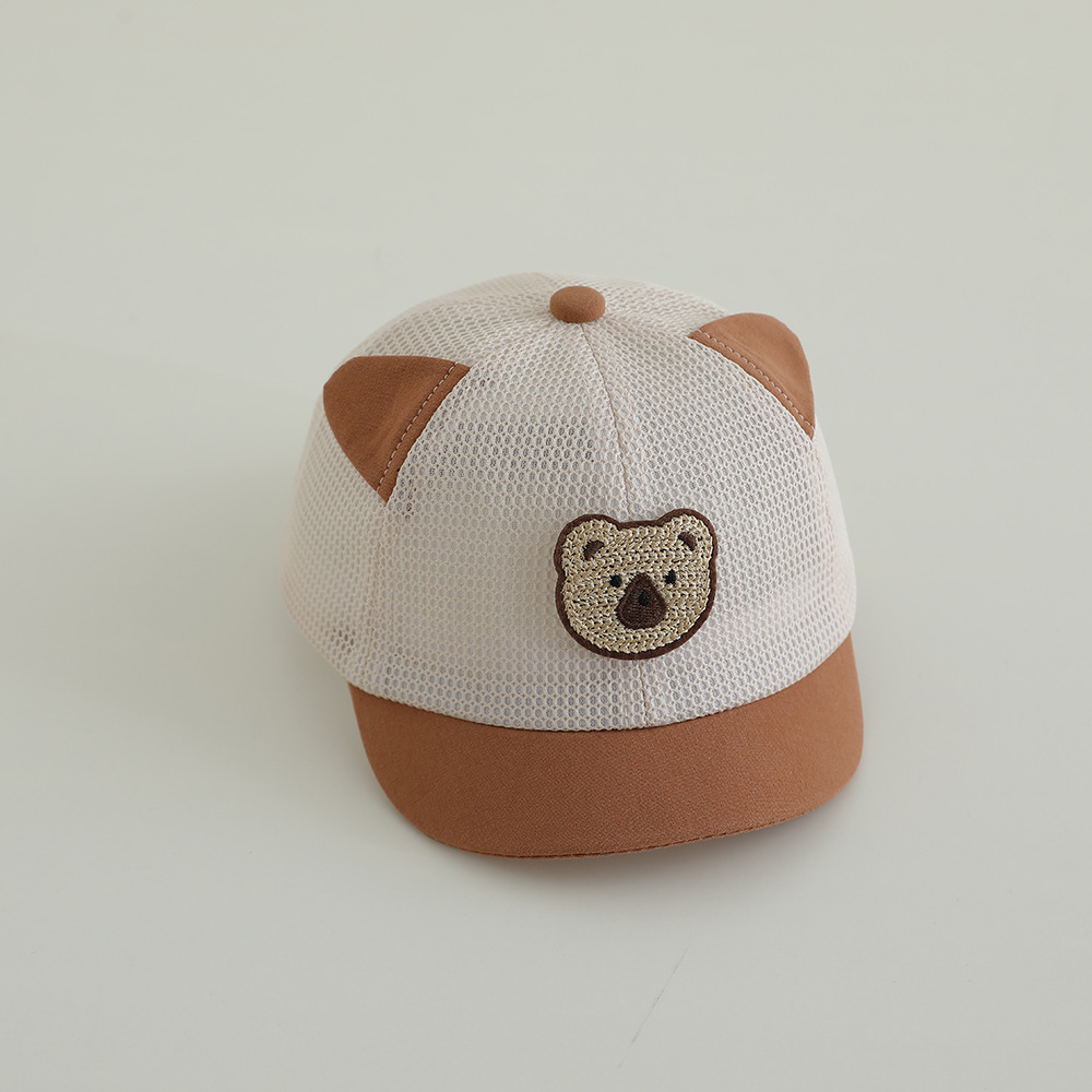 Sombrero de bebé lindo, gorra de verano, gorra de red, gorra de béisbol de oso de dibujos animados, gorra para el sol de malla completa transpirable para niños