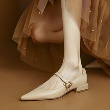 西蒙莱纳赫本风春秋款低跟时尚英伦风法式玛丽珍鞋尖头粗跟小皮鞋