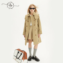 欧美学院风女童风衣中大童9-14岁学生春秋款卡其色收腰显瘦外套