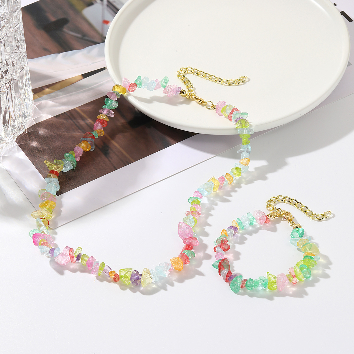 jewelry Bohemian colored gravel bracelet jewelry natural stone bracelet_voghion.com