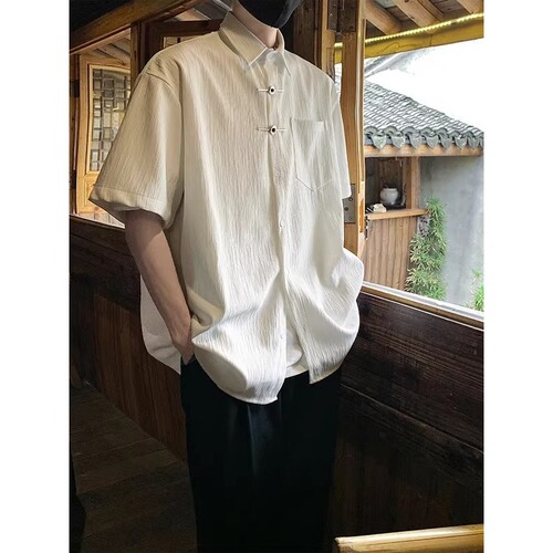 National style jacquard short-sleeve shirt for men, summer ice silk, large size, loose new Chinese style, high-end casual half-sleeve shirt, trendy