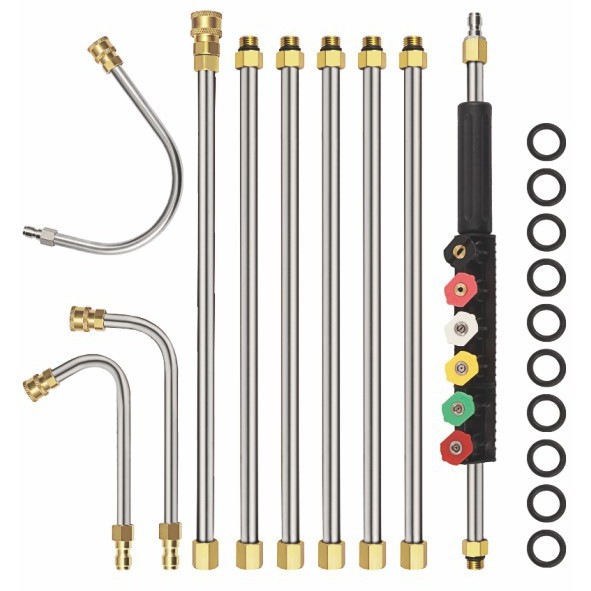 跨境高压清洗机洗车机延长杆加长杆十件套1/4快插4000psi空调弯杆