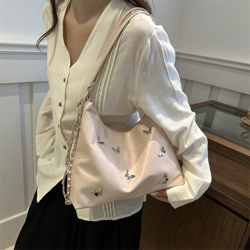 [Bolso de doble propósito de hombro único] bolso de gran capacidad de mariposa blanca perlada 2024 nueva moda flexible y suave