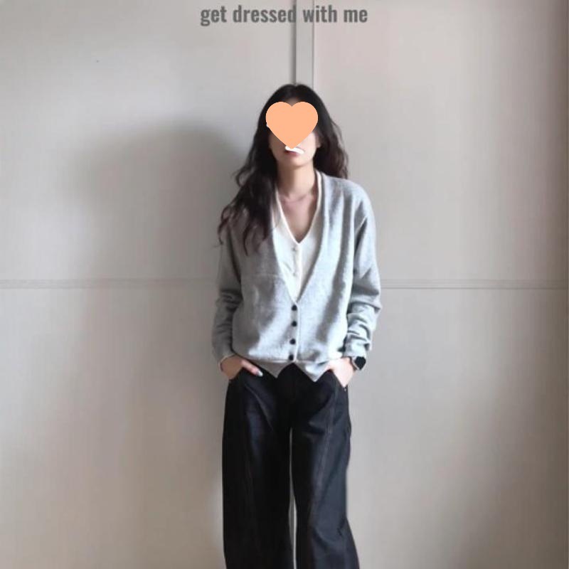 蜜妃儿复古撞色v领假两件针织衫外套女秋冬修身感时尚上衣潮|undefined