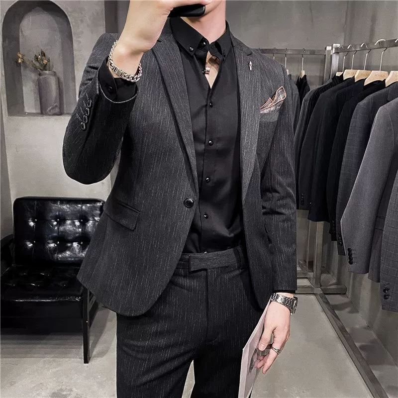 Мужской классический костюм, пиджак, платье, комплект, slim fit, 3 предмета комплект