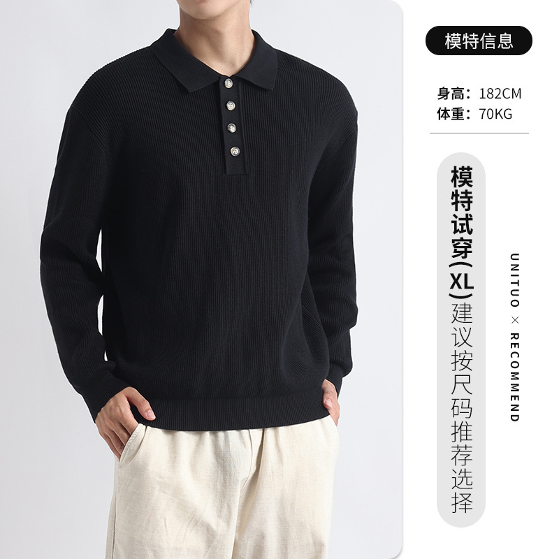Suéter de polo de lujo ligero de lujo de lujo de lujo de alto nivel, polo de punto con collar casual para hombres