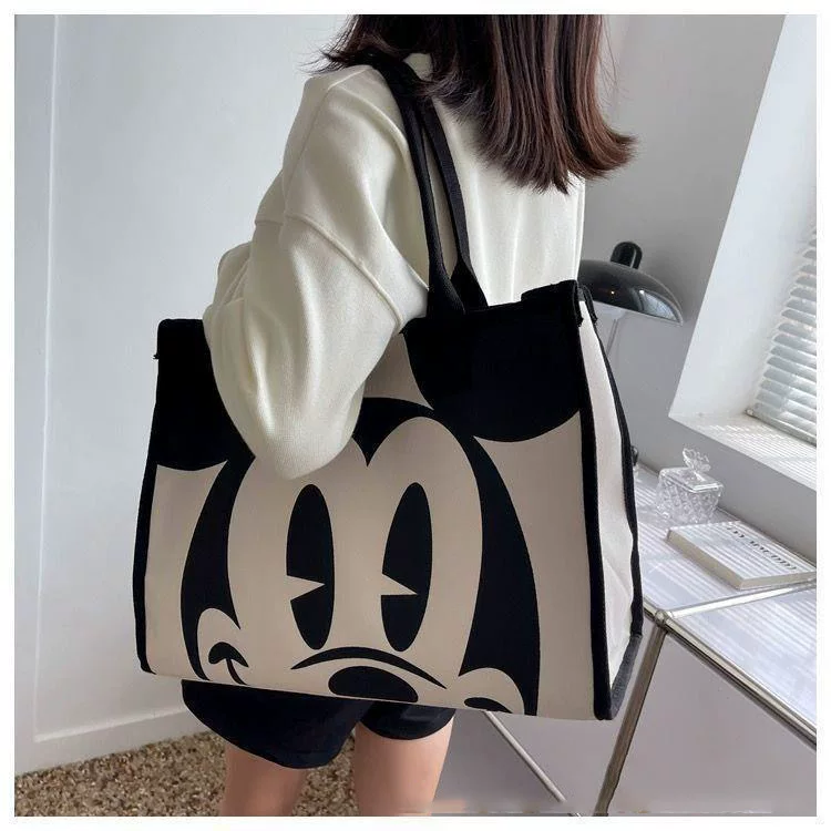 Сумка-шоппер на одно плечо, леновая Tote с принтом лицa в стиле мультфильм и карман для карты, 38×12×32 см