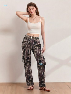 Women's High Waist Camouflage Cargo Pants with Flap Pockets