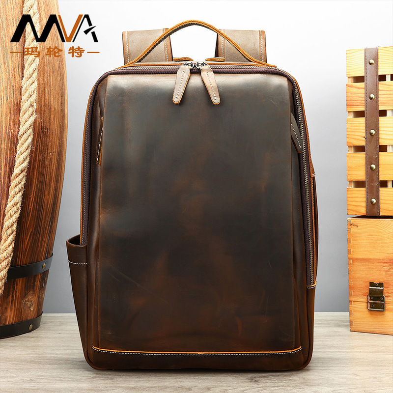 Crazy Horse Leather Backpack Men's High-end Retro Genuine Leather Multi-functional Travel Backpack Leather Laptop Bag
