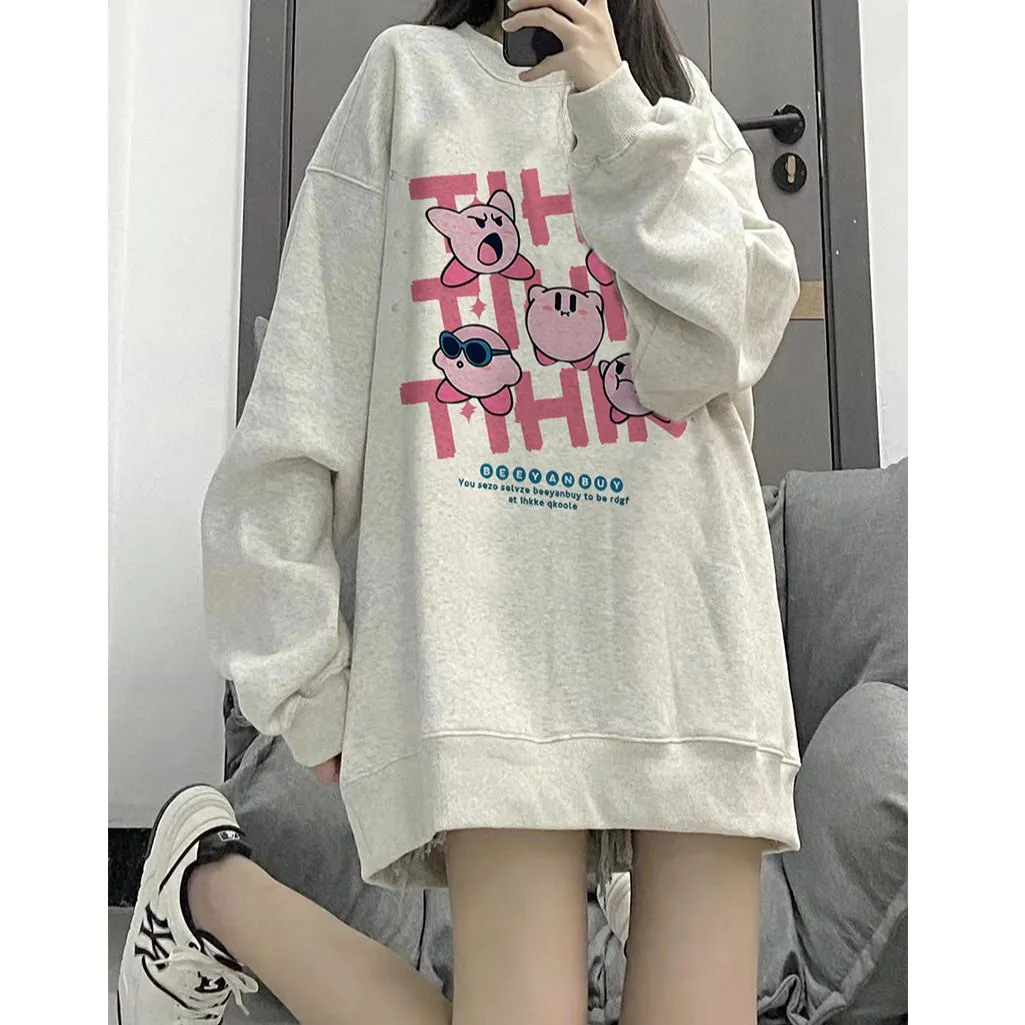 100% Heavyweight Pure Cotton Round Neck Sweatshirt for Women 2025 Autumn and Winter Fleece-Lined and Thickeneded Design Lazy Style Loose Top Trendy