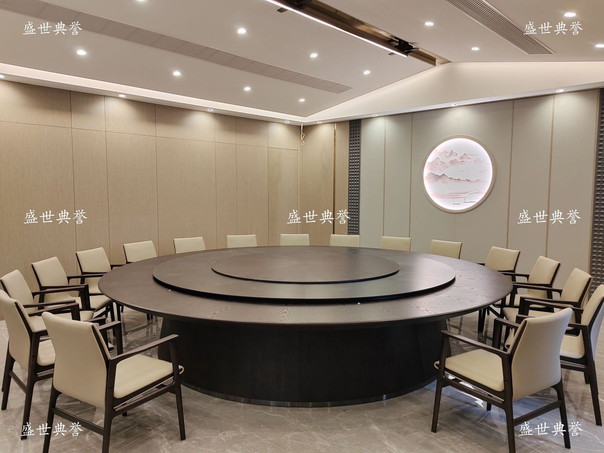 Zaozhuang hotel comedor muebles centro de convenciones caja de madera sólida mesa de comedor eléctrica silla club 20 personas mesa redonda eléctrica grande pic 11
