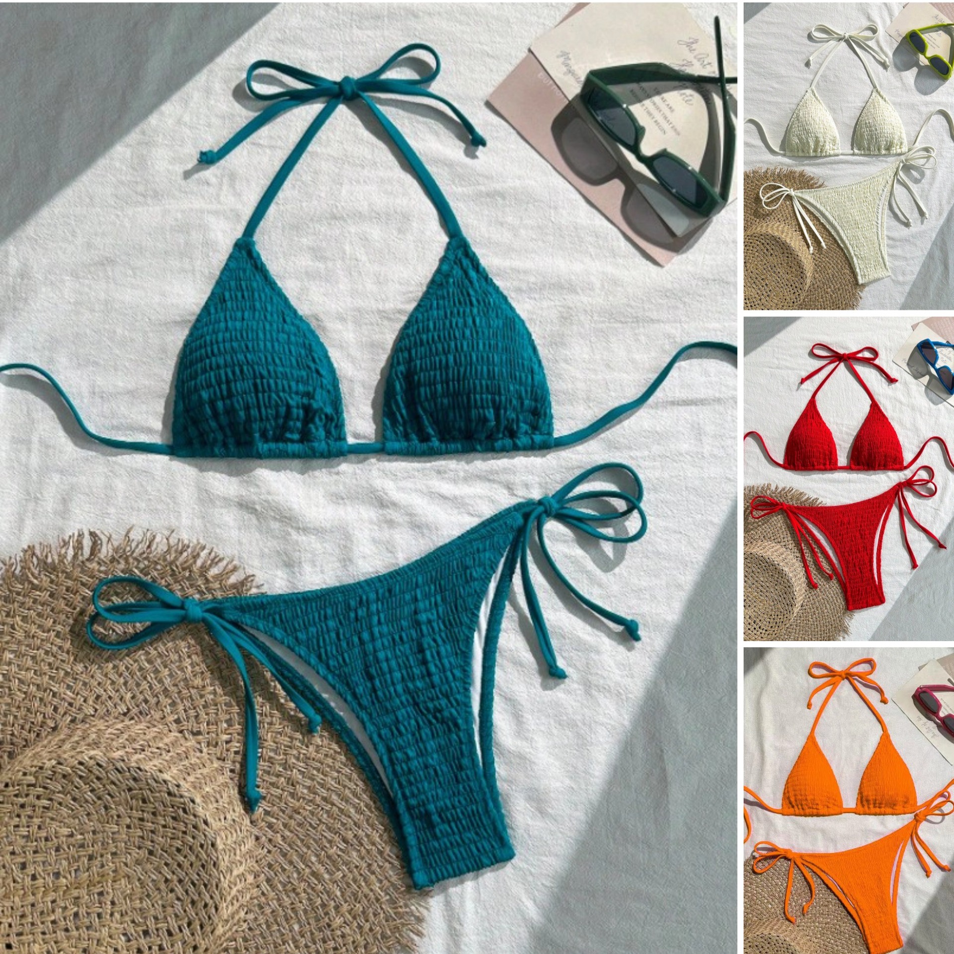Foreign Trade Swimwear for Women, Sexy Solid Color Three-Point Bikini, Two-Piece Swimsuit, European and American Amazon Huludao Swimwear