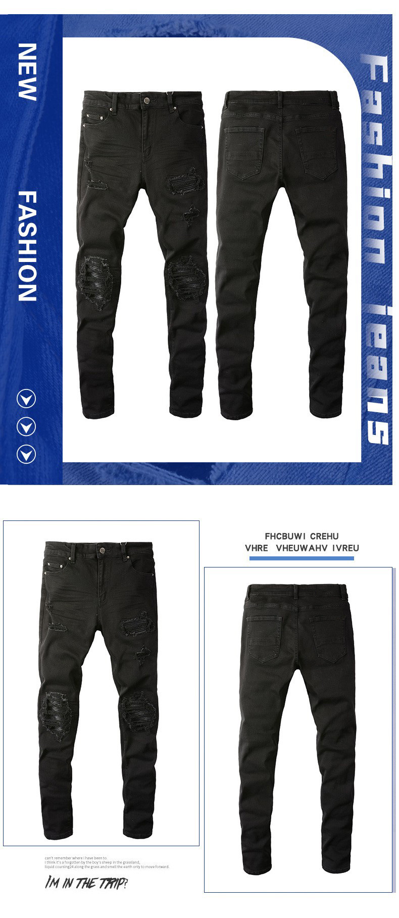 Herenkleding geplooide katten snorhaar patch jeans gescheurde jeans eenvoudige slim fit skinny broek_voghion.com