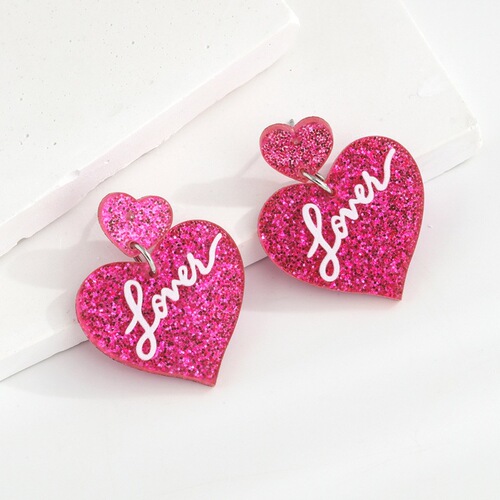 New Simple Valentine's Acrylic LOVE Heart Earrings for Women Creative Heart-Shaped Hollow Stud Earrings Wholesale
