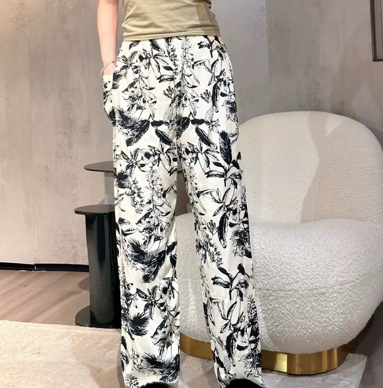[Pantalones rectos de seda de algodón] El verano delgado de las mujeres es delgado, recto, suelto, se puede usar, protector solar, frío, pantalones de casa, pantalones de pijama