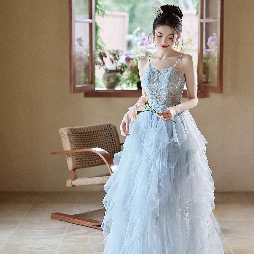 Vestido azul pálido de la banda de la princesa de la familia Mori nicho Zhao Zhao Zhao show showcase estudiante vestido de anfitrión image 2