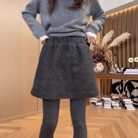 灰色毛呢A字半身裙女春季季大码胖MM高级新款小个子百搭包臀短裙