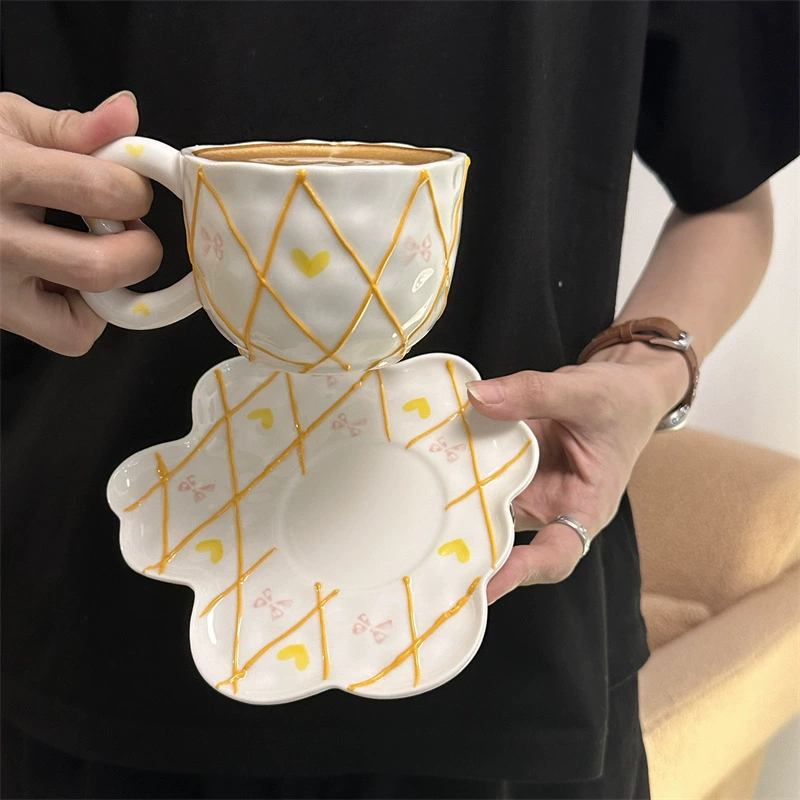 Облачная чашка корейская керамическая чашка для чая (Yun Duo), ручная роспись цветочной, 300 мл с блюдцем