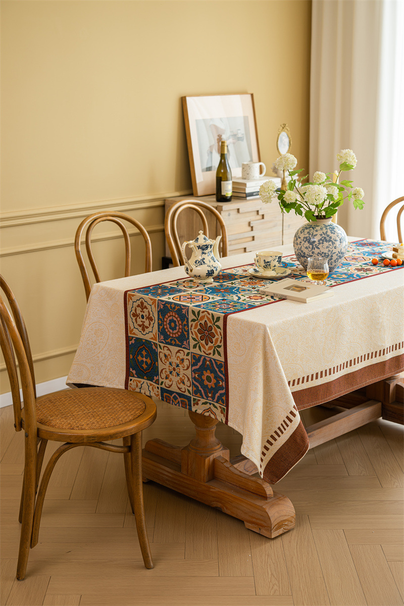 Vintage Jacquard Tischdecke Mit Blumenmuster Im Retro-stil_voghion.com