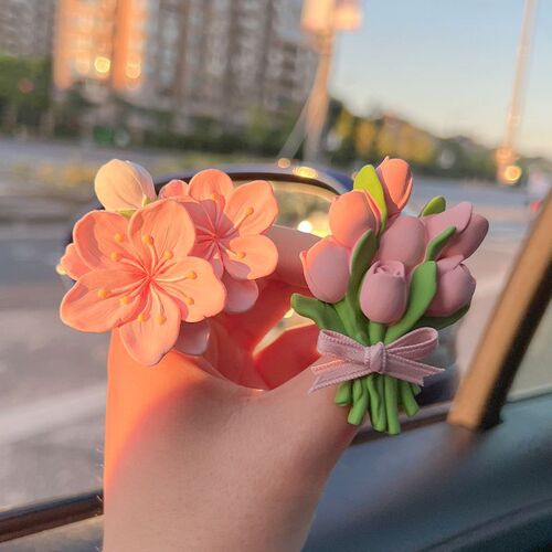 Aromatherapy gypsum tulip car air outlet pink peach blossom air conditioner air outlet clip decorative diffuser stone cross-border