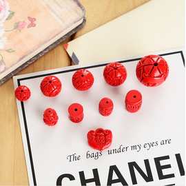 厂家直销 红朱砂漆雕配件福寿球珠子散件手工diy 圆珠圆柱类散件