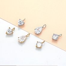 不锈钢爪托锆石迷你小吊坠心形圆形水滴项链耳环手工DIY挂坠配件