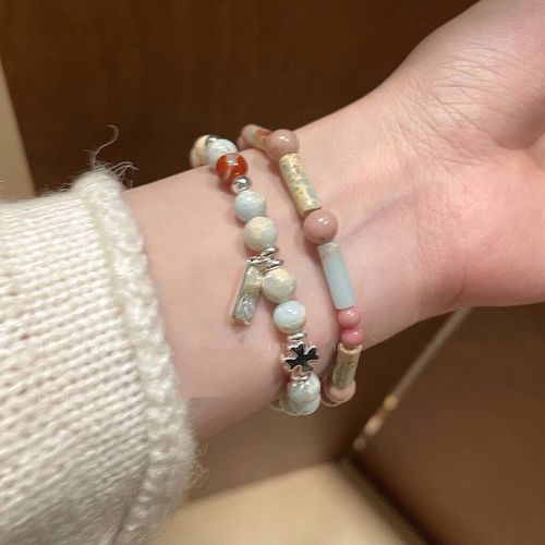 Contrast color Shoushan stone beaded bracelet for women summer ins niche design elastic bracelet light luxury internet celebrity temperament hand jewelry