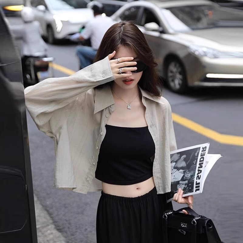 Short Tencel Shirt Women's 2024 Summer New Long-sleeved Sun-protective Clothing for Petite Women's External Cardigan Stylist Shirt