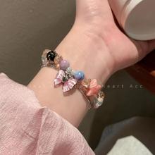 小红书同款~彩色串珠手链女2023年新款仙气甜美可爱蝴蝶双层手饰