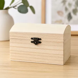 未完成木制百宝箱盒铰链盖金属插销DIY工艺品+珠宝礼品收纳