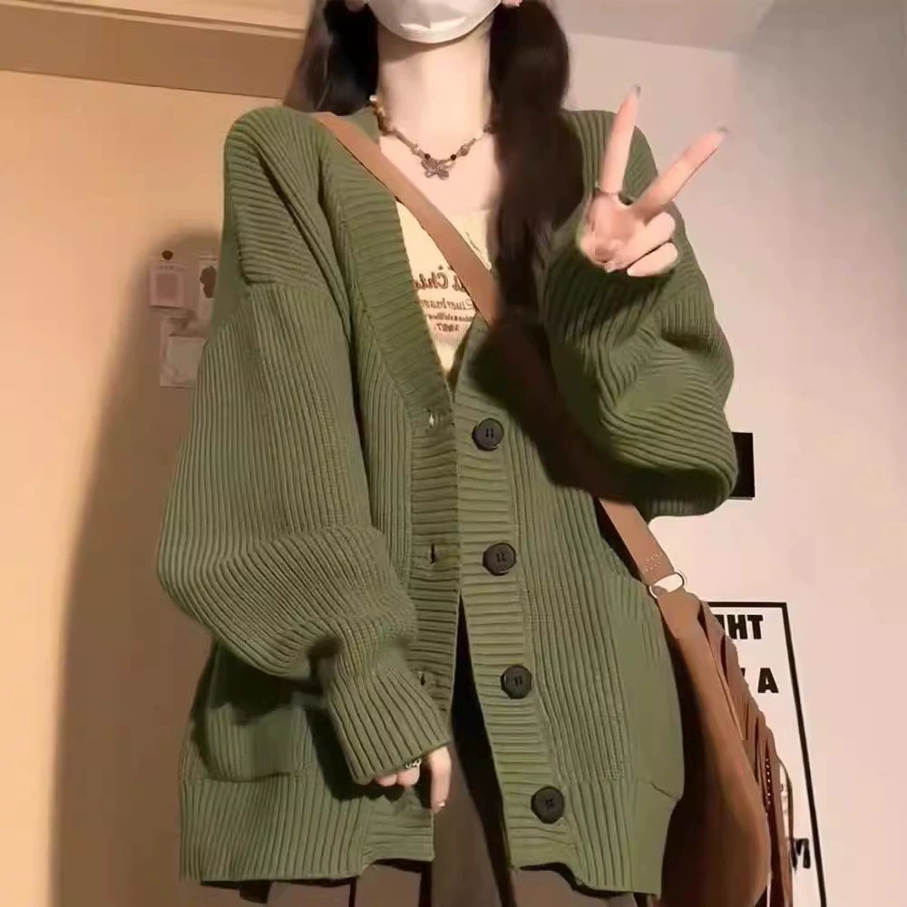 Вязанный кардиган демисезон для отдыха, свитер, куртка, oversize, V-образный вырез