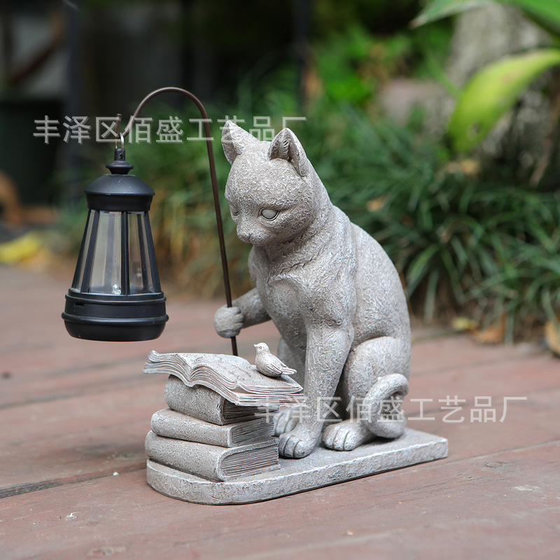 Decoración de jardín de patio transfronterizo creativa lámpara de imitación de piedra gatos césped decoración paisajística con lámpara artesanía de resina