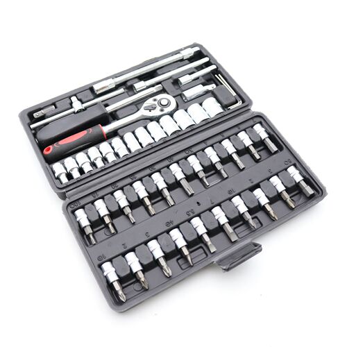 Set of 46-piece socket wrenches for quick small aircraft auto repair, car maintenance ratchet screwdriver combo tool