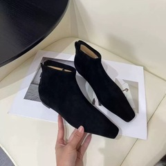 小众设计小短靴女2025年秋冬款瘦瘦靴方头后拉链法式及踝靴