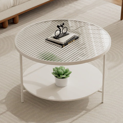 Cream Wind Long Rainbow Glass Coffee Table for Home Use Small Household Double Layer Storage Side Table Nordic Round Minimalist Mini Table