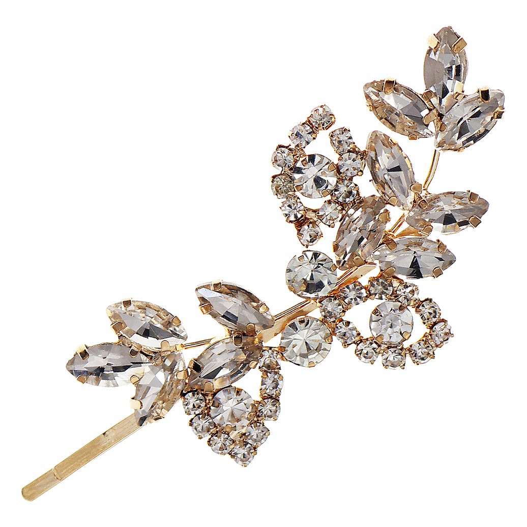 Europa y América transfronteriza diario de la mujer horquilla Celebridad de Internet Todo-fósforo accesorios para el cabello rhinestone hoja clip lateral nupcial horquilla de la boda