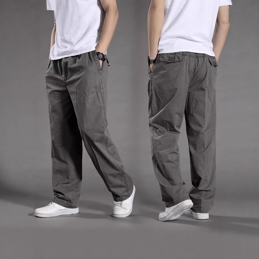 2025 New Men's Loose Large Size Solid Color Long Pants Oversized Cargo Straight Pants Outdoor Casual Pants Men