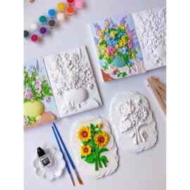 石膏浮雕画立体画向日葵玫瑰繁花diy手工涂色彩绘桌面摆件团建