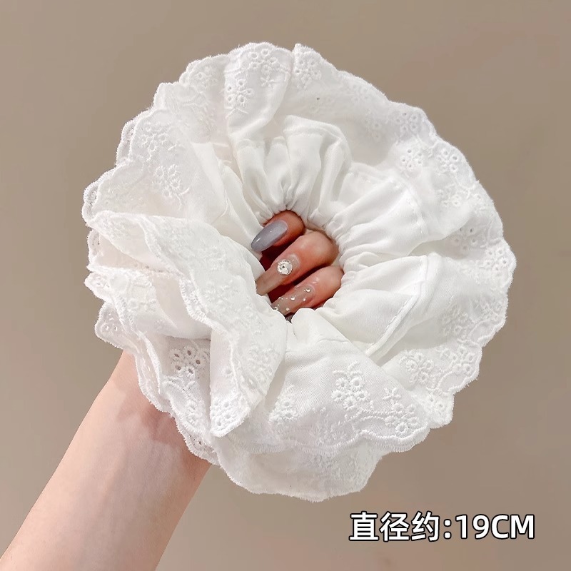 四层蕾丝花边法式发圈女超大号白色镂空洛丽塔大肠发绳丸子头发饰|undefined