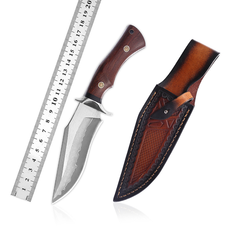 户外防身便携刀直刀手把肉锋利直刀高硬度大马士革钢手工锻打刀具