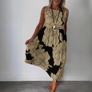 2024 Europe and the United States cross-border summer new women's clothing. Stand AliExpress Fashion Printed Sleeveless Lace Up dress