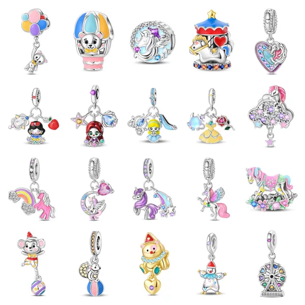 Cross-Border Foreign Trade Supply Necklace Bracelet Jewelry Accessories Rainbow Unicorn Pumpkin Car Princess Pendant Female Copper Silver Plated
