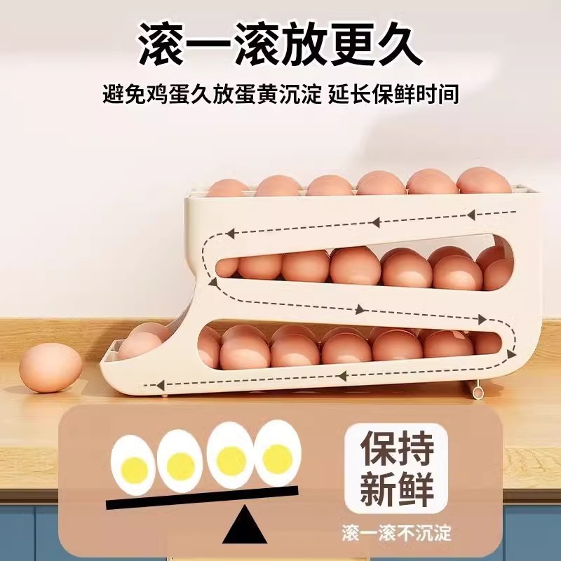 滑梯式鸡蛋架冰箱收纳三层滚蛋器鸡蛋收纳盒并向双排鸡蛋整理盒|undefined